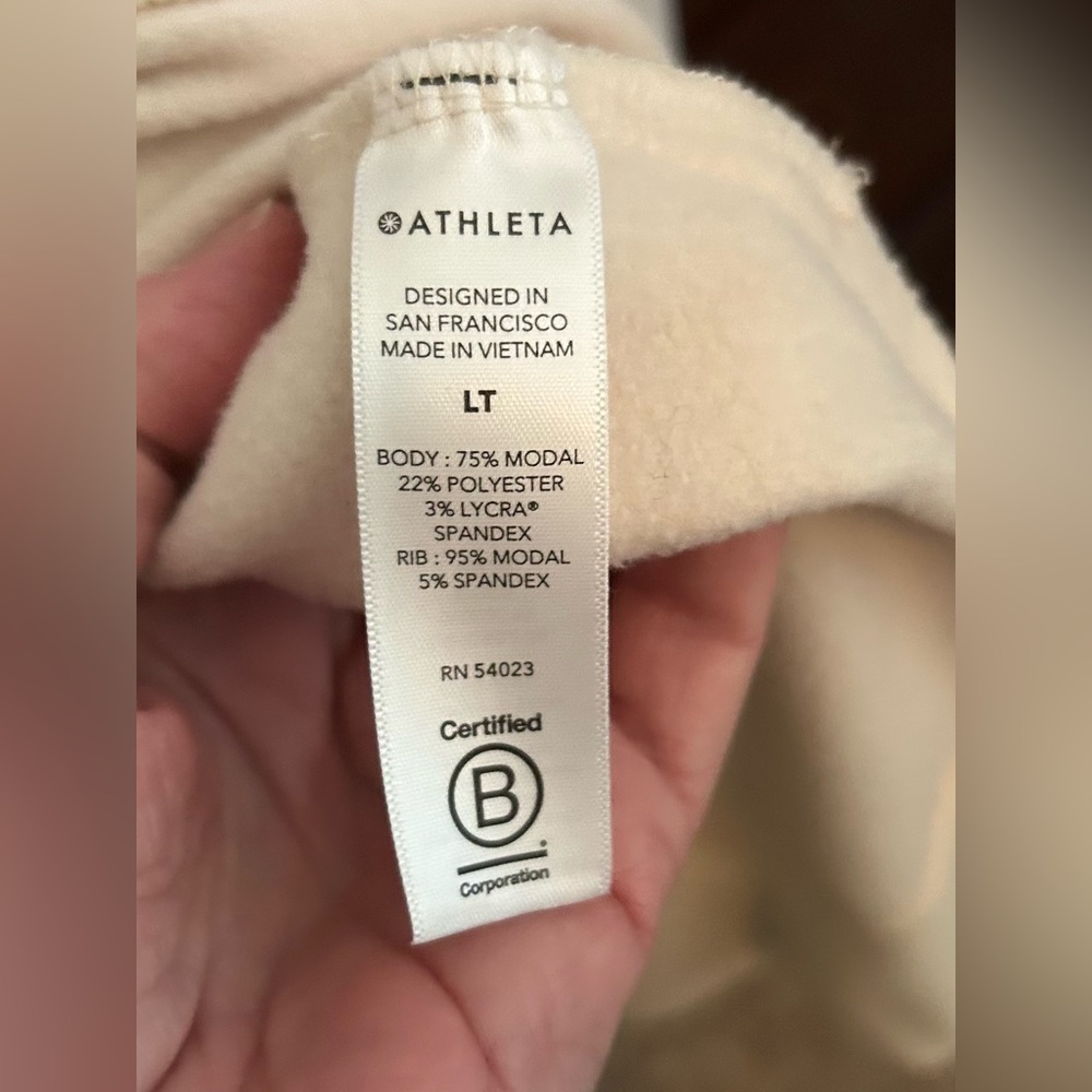 Athleta GORGEOUS Cream Coaster Luxe Sweatshirt with Thumb Holes, size LT - Picture 10 of 15